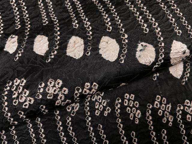 平和屋着物●上質な小紋 絞り 斜縞 黒地 正絹 逸品 未使用 AABH0465ph