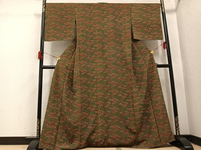 平和屋着物▼上質な小紋 型染め 飛鶴草花文 正絹 逸品 未使用 AABH0469ph
