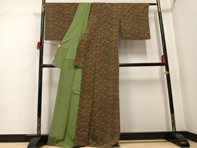 平和屋着物▼上質な小紋 型染め 飛鶴草花文 正絹 逸品 未使用 AABH0469ph