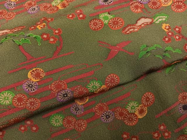 平和屋着物▼上質な小紋 型染め 飛鶴草花文 正絹 逸品 未使用 AABH0469ph