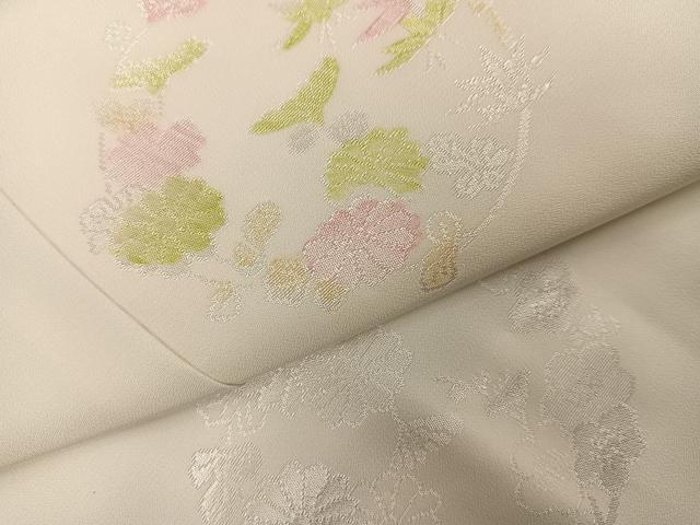 平和屋着物●長襦袢 無双仕立て 地紋起こし 草花文 丹後ちりめん 三越扱い 反端付き 正絹 逸品 AABH0471ph