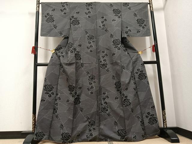 平和屋着物●お召 薔薇 バラ 正絹 逸品 未使用 AABH0472ph