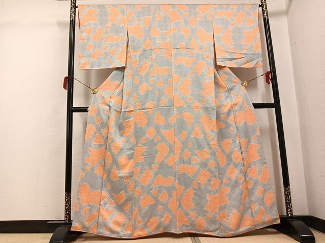 平和屋着物●上質な小紋 絞り 幾何学文様 正絹 逸品 AABH0479ph