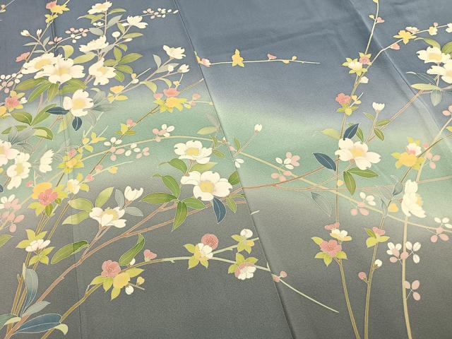 平和屋着物●訪問着 友禅 作家物 枝花文 暈し染め 正絹 逸品 AABH0482fy