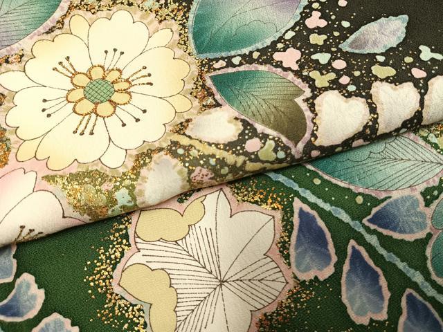 平和屋着物●豪華振袖 駒刺繍 辻が花 暈し染め 黒地 金彩 正絹 逸品 AABH0483fy