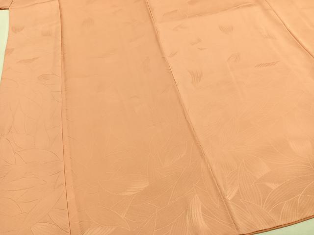 平和屋着物●上質な色無地 葉尽くし地紋 一斤染色 正絹 逸品 AABH0487fy