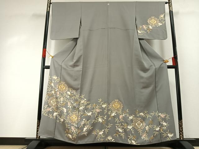 平和屋着物●訪問着 駒刺繍 吉祥花鳥文 金彩 正絹 逸品 AABH0488fy
