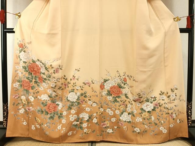 平和屋着物●訪問着 枝花文 暈し染め 正絹 逸品 AABH0491fy
