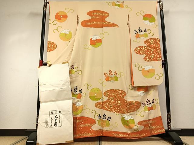 平和屋着物●銀座 志ま亀 振袖 花唐草文 金彩 たとう紙付き 正絹 逸品 AABH0498fy