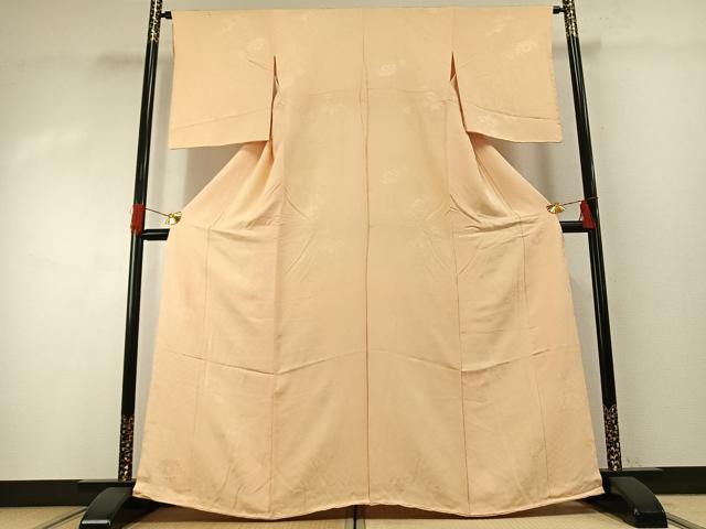 平和屋着物●上質な色無地 草花地紋 肌色 正絹 逸品 AABH0511fy
