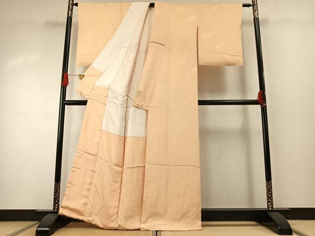 平和屋着物●上質な色無地 草花地紋 肌色 正絹 逸品 AABH0511fy