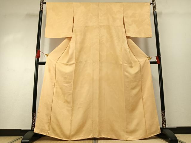 平和屋着物●上質な色無地 草葉地紋 蜂蜜色 正絹 逸品 AABH0512fy