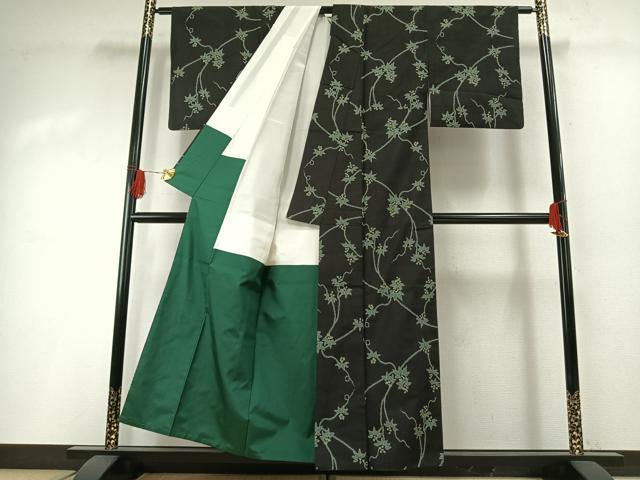 平和屋着物●本場大島紬 一元7マルキ 総絣 蔦の葉文 黒地 正絹 逸品 AABH0520fy