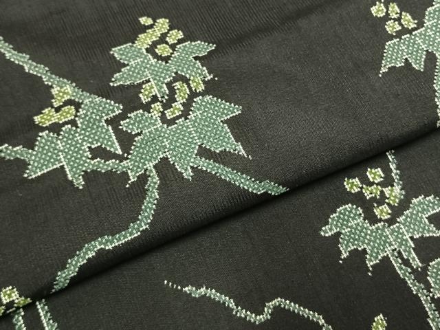 平和屋着物●本場大島紬 一元7マルキ 総絣 蔦の葉文 黒地 正絹 逸品 AABH0520fy