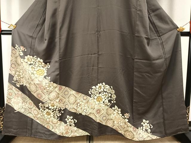 平和屋着物●豪華色留袖 駒刺繍 草花文 金彩 正絹 逸品 AABH0528fy