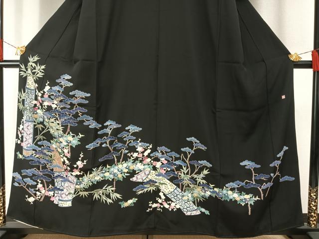 平和屋着物●本加賀友禅作家 染元千紅代表 寺西一紘 黒留袖 松竹梅 色紙付き 正絹 逸品 AABH0538fy