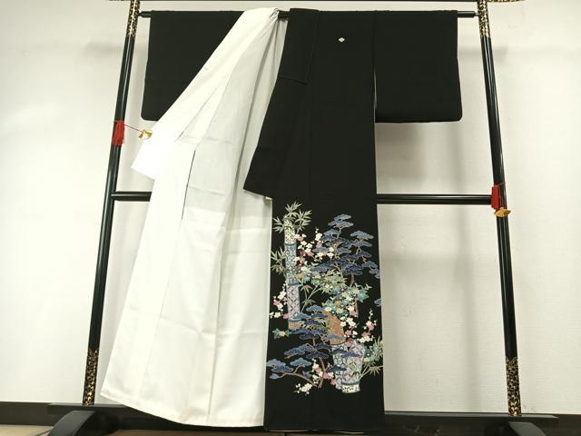 平和屋着物●本加賀友禅作家 染元千紅代表 寺西一紘 黒留袖 松竹梅 色紙付き 正絹 逸品 AABH0538fy