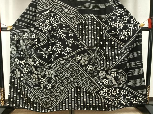 平和屋着物●訪問着 総絞り 草花文 黒地 正絹 逸品 AABH0548fy