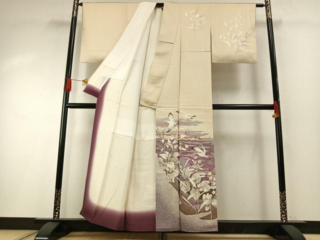 平和屋着物●中島博司 訪問着 花鳥文 正絹 逸品 AABH0549fy