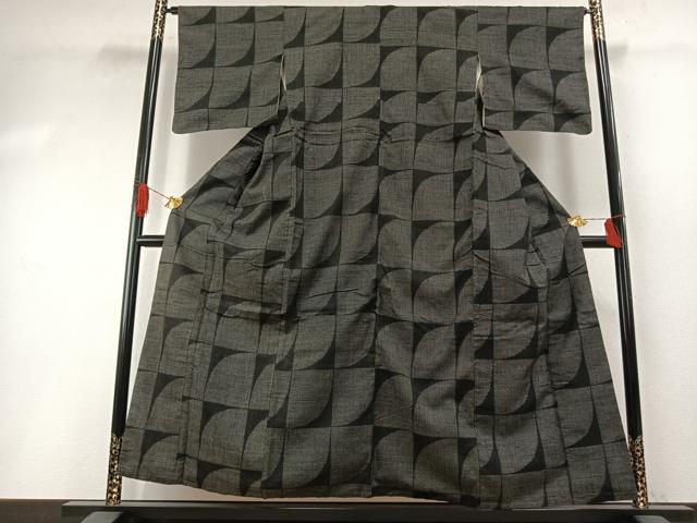 平和屋着物●上質な紬 幾何学文様 正絹 逸品 AABH0558fy