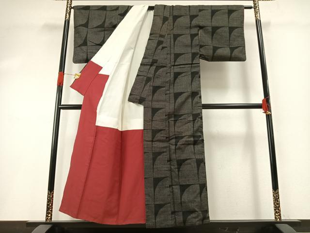 平和屋着物●上質な紬 幾何学文様 正絹 逸品 AABH0558fy