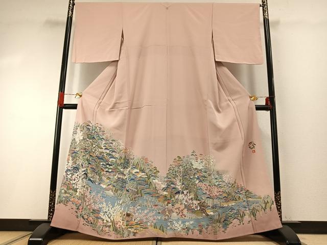 平和屋着物●豪華色留袖 友禅 作家物 風景花文 暈し染め 正絹 逸品 AABH0563fy