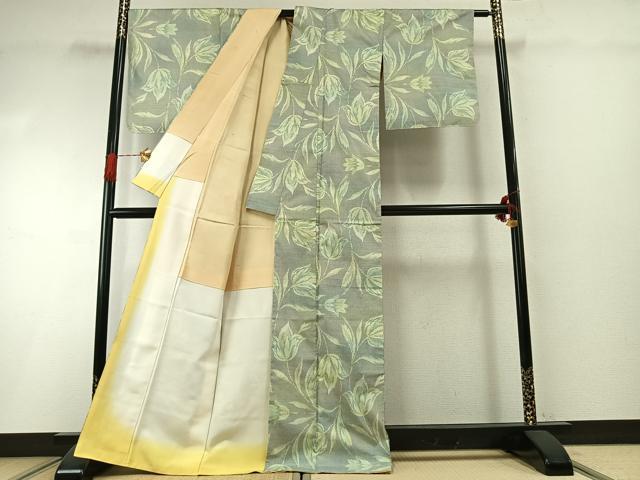 平和屋着物●本場大島紬 一元絣 草花文 正絹 逸品 AABH0564fy