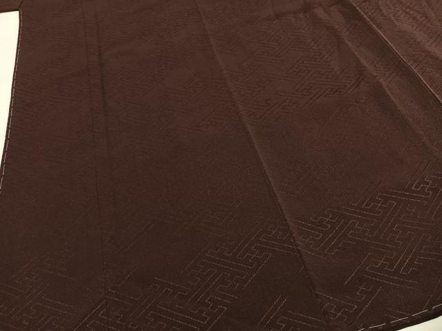 平和屋着物●上質な色無地 紗綾形地紋 黒鳶色 ロング丈 正絹 逸品 未使用 AABH0565fy