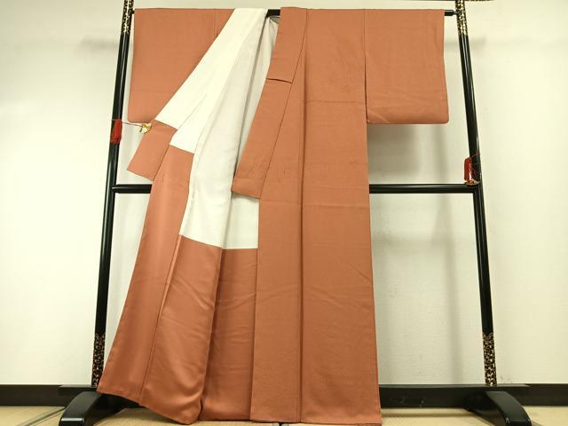 平和屋着物●本草木染作家 瑞寶 色無地 纁色 正絹 逸品 AABH0573fy
