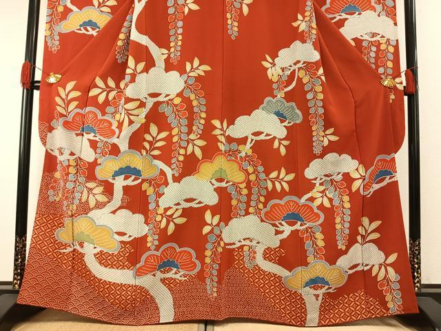 平和屋着物●豪華振袖 型染め 枝松文 鬼しぼ縮緬 正絹 逸品 AABH0590fy