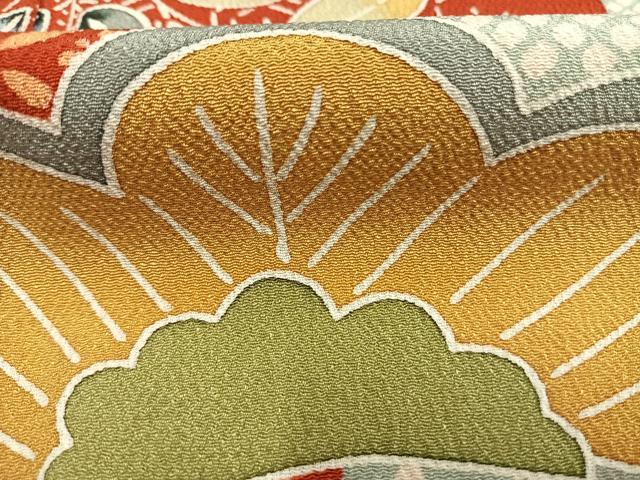 平和屋着物●豪華振袖 型染め 枝松文 鬼しぼ縮緬 正絹 逸品 AABH0590fy