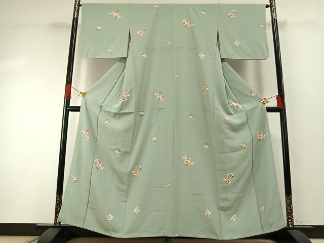 平和屋着物●上質な小紋 友禅 雪輪花文 金彩 正絹 逸品 AABH0591fy