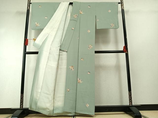 平和屋着物●上質な小紋 友禅 雪輪花文 金彩 正絹 逸品 AABH0591fy