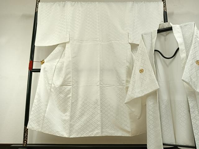 平和屋着物●男性 白紋付 羽織セット 菱地紋 キングサイズ AABH0594fy