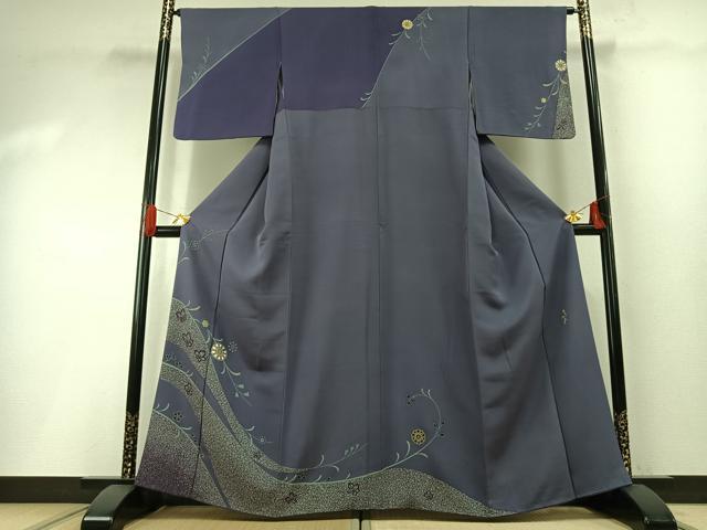 平和屋着物●森英恵・HANAE MORI 訪問着 駒刺繍 吉祥花文 金彩 正絹 逸品 AABH0602fy