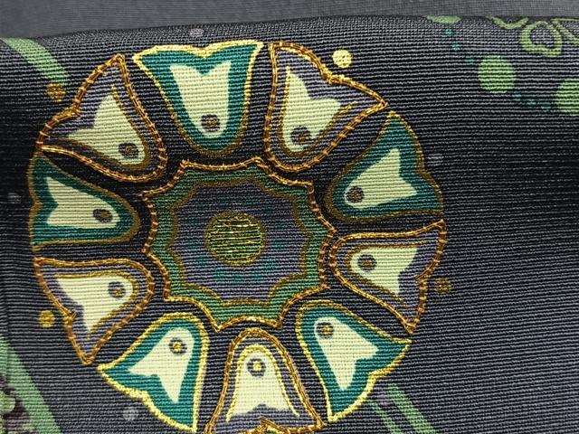 平和屋着物●森英恵・HANAE MORI 訪問着 駒刺繍 吉祥花文 金彩 正絹 逸品 AABH0602fy