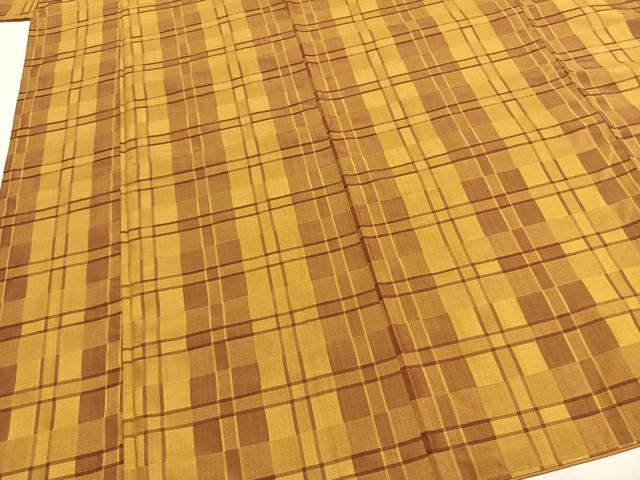 平和屋着物●本場黄八丈 市松綾織 紬 正絹 逸品 AABH0604fy