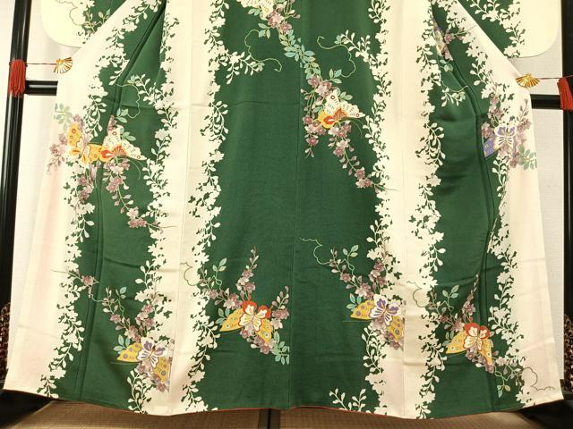 平和屋着物●訪問着 花蝶文 金彩 鬼しぼ縮緬 正絹 逸品 AABH0607fy