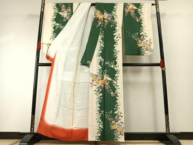 平和屋着物●訪問着 花蝶文 金彩 鬼しぼ縮緬 正絹 逸品 AABH0607fy
