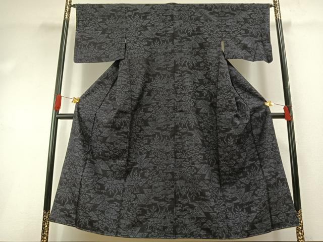 平和屋着物●結城紬 100亀甲 風景花文 正絹 逸品 未使用 AABH0609fy