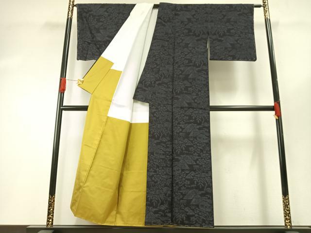 平和屋着物●結城紬 100亀甲 風景花文 正絹 逸品 未使用 AABH0609fy
