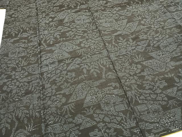 平和屋着物●結城紬 100亀甲 風景花文 正絹 逸品 未使用 AABH0609fy