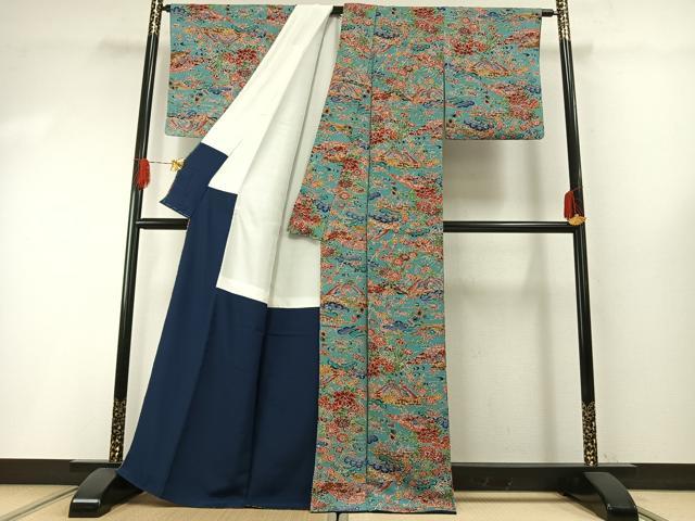 平和屋着物●上質な小紋 紅型 花鳥文 正絹 逸品 AABH0612fy