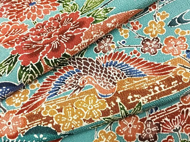 平和屋着物●上質な小紋 紅型 花鳥文 正絹 逸品 AABH0612fy