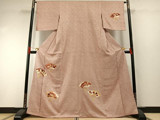 平和屋着物●訪問着 駒刺繍 総絞り 扇面花文 正絹 逸品 AABH0620fy