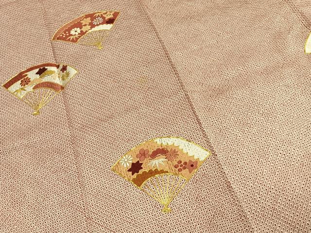 平和屋着物●訪問着 駒刺繍 総絞り 扇面花文 正絹 逸品 AABH0620fy