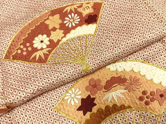 平和屋着物●訪問着 駒刺繍 総絞り 扇面花文 正絹 逸品 AABH0620fy