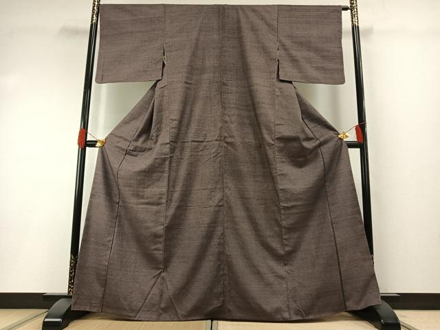 平和屋着物●結城紬 色無地 紫鼠色 正絹 逸品 AABH0629fy