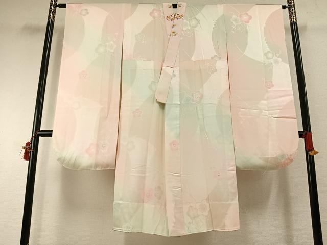 平和屋着物●振袖用長襦袢 無双仕立て 枝梅地紋 暈し染め 半衿刺繍 正絹 逸品 AABH0630fy
