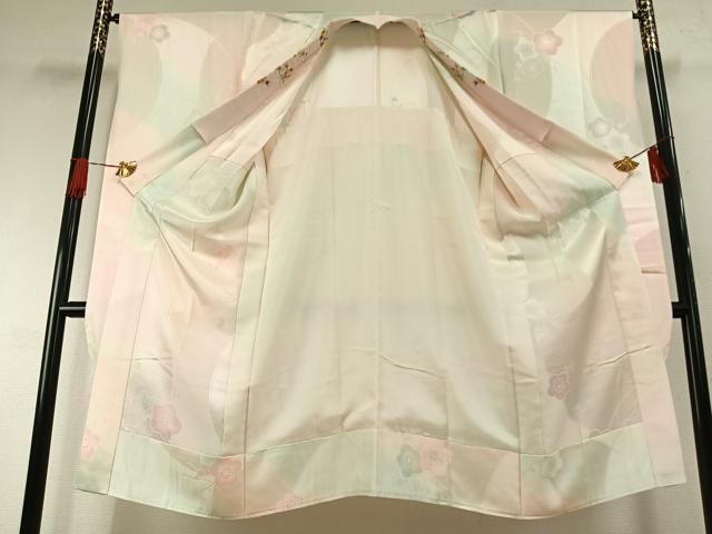 平和屋着物●振袖用長襦袢 無双仕立て 枝梅地紋 暈し染め 半衿刺繍 正絹 逸品 AABH0630fy